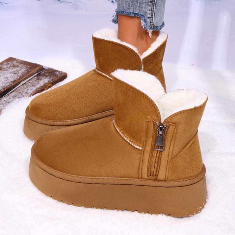Fashion Women Flats Platform Snow Boots Suede Casual New Winter Short Plush Shoes 2025 Trend Ankle Boots Woman Fur Sneakers Botas Mujer