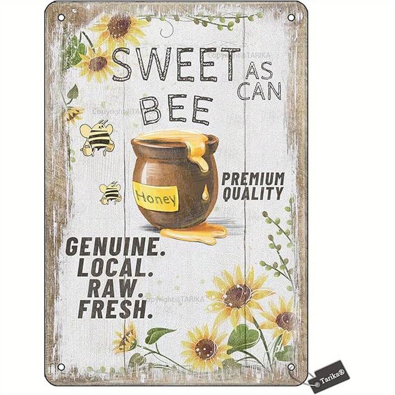 Vintage Bees & Honey Metal Tin Sign for Kitchen Farm Interior Decor