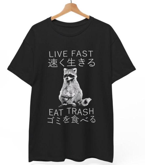 Live Fast Raccoon TShirt Vintage Japanese Graphic Tee Trash Panda Meme S
