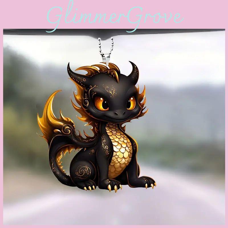 Stylish Black Dragon Acrylic Car Hanging Ornament For Trendy Interior Decor