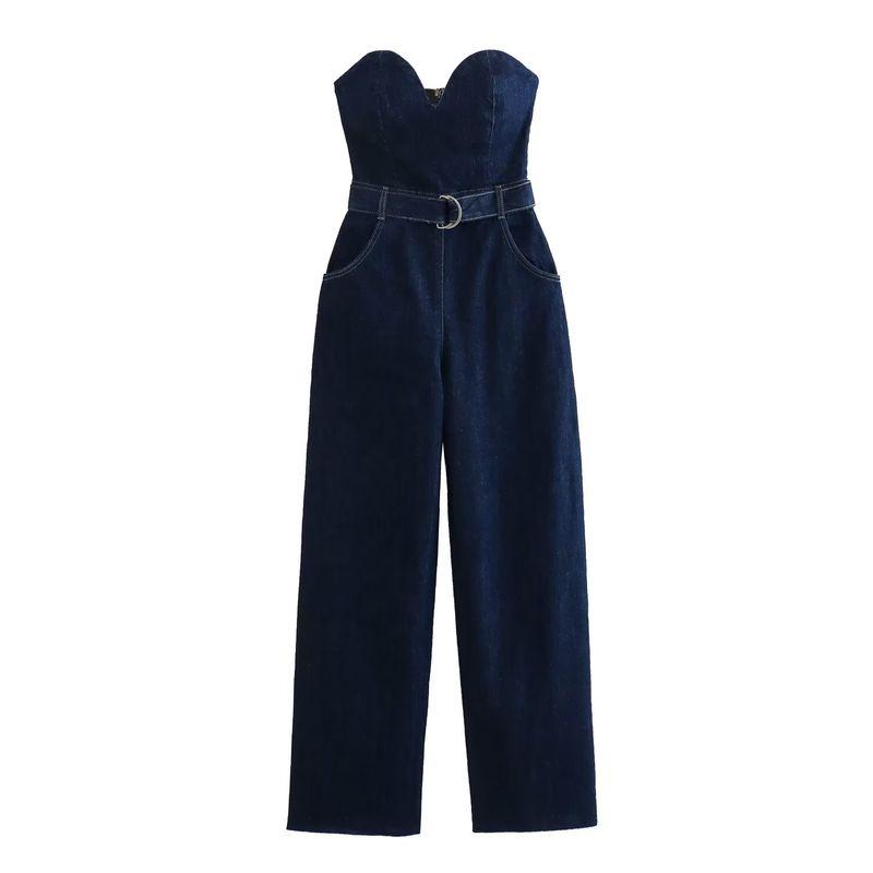 

Kaslead Tight Heart Collar Denim Jumpsuit Dark blue XS