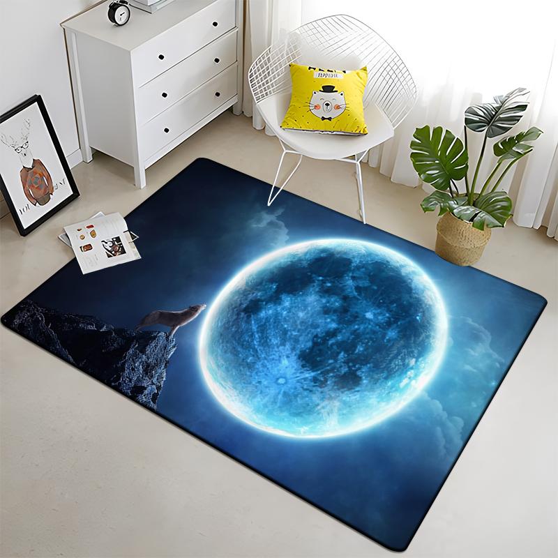 3D Wolf Carpet Forest Moon Night Floor Mats for Living Room Bedroom Entrance Door Mat Rug Non-slip Chair Mats Bathroom Carpet