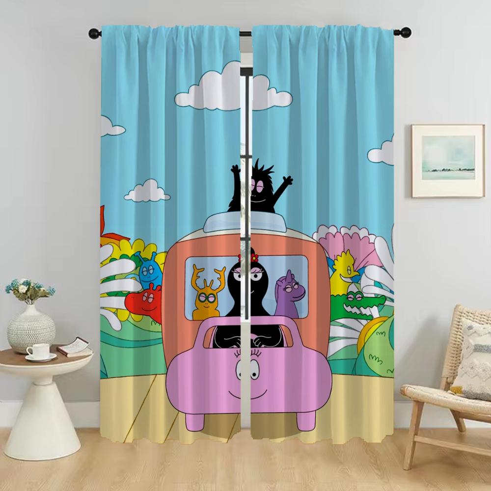 Halloween Decoration Les Barbapapa Curtains for Living Room Curtain Home Interior Curtains 2 Pieces Tulle for Bedroom Partition