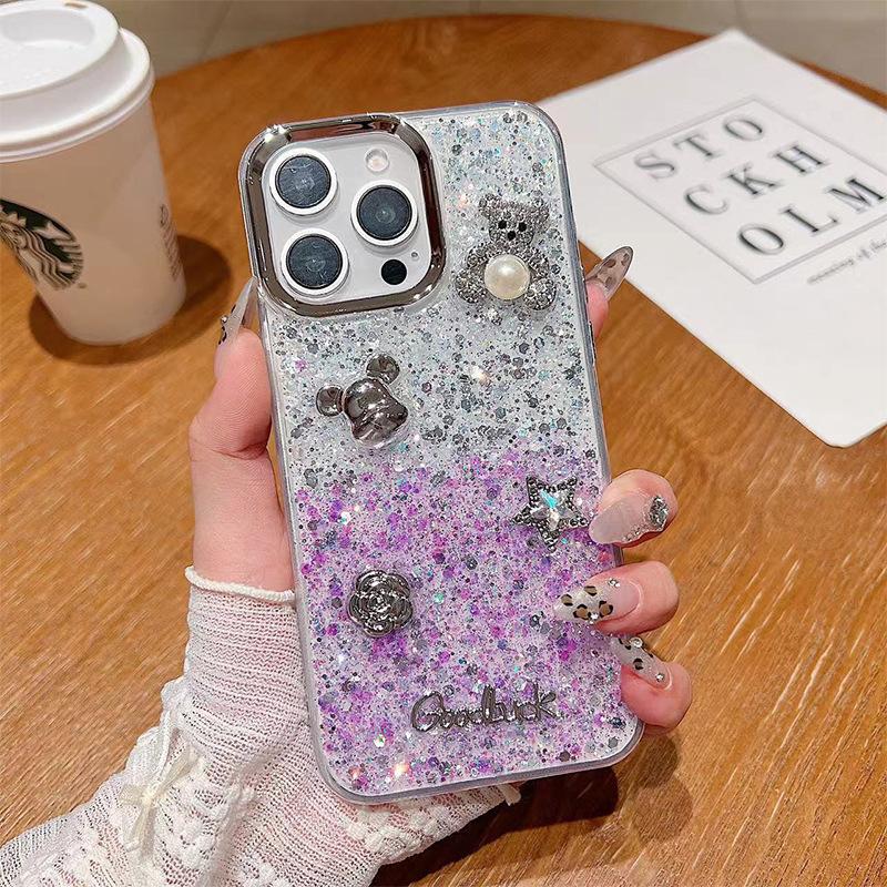 Gradient Glitter Epoxy for IPhone17promax Phone Case Pearl Bear for Apple 16 Flower Star 15