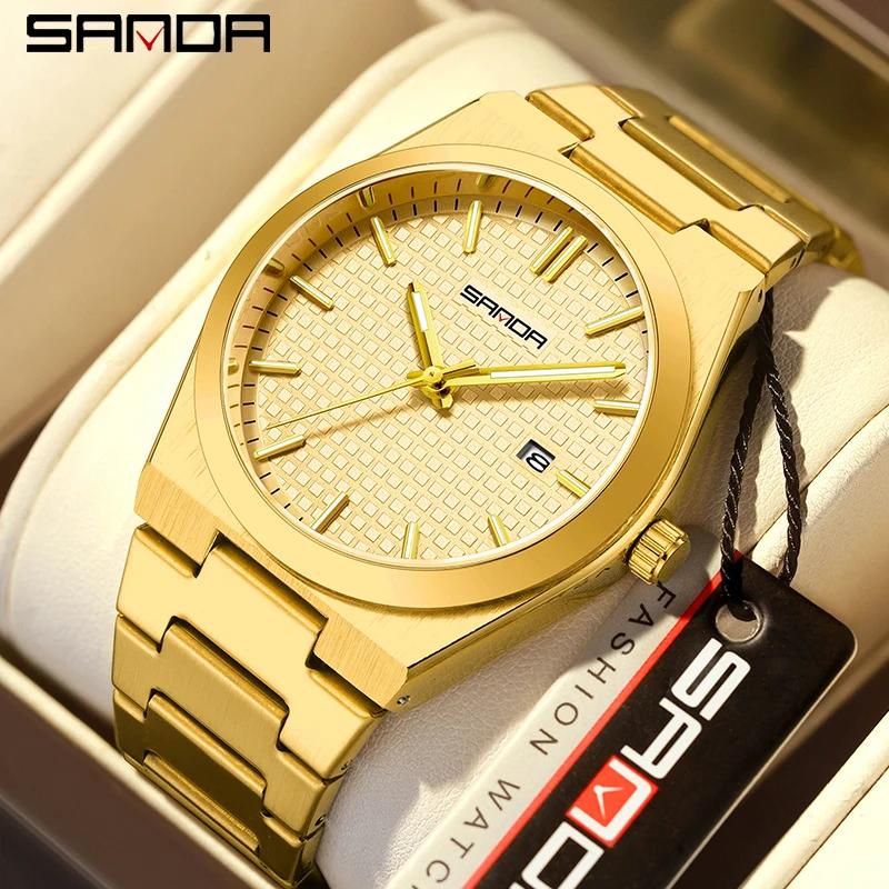 SANDA Top Brand Fashion Man Watches Luminous Waterproof High Quality Stainless Steel Big Dial Date Quartz Business Men's Watches