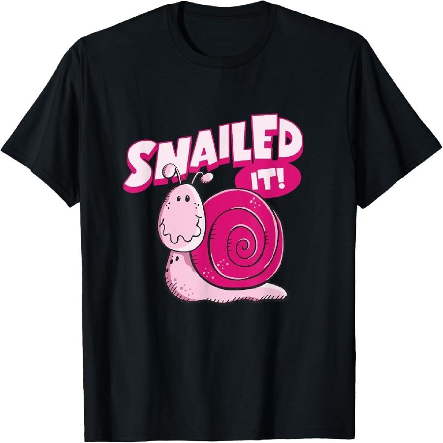 Cute Pink Snail Lover Design Snailed It Pun T-Shirt.jpg