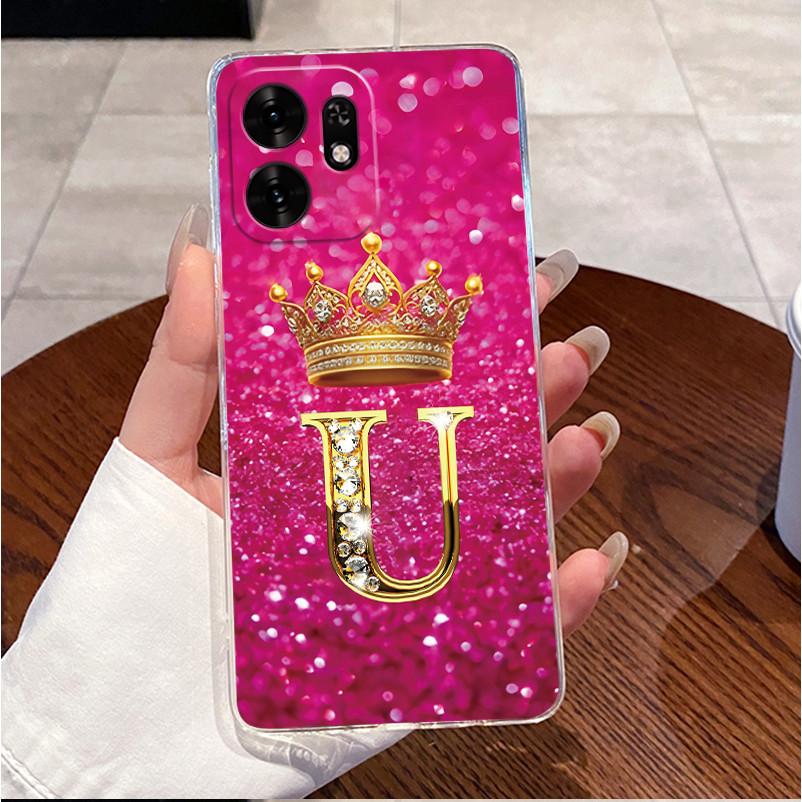 Fashion Initial Letter Crown Couple Case For Honor Play 60A 5G / Honor X6d 5G Transparent TPU Silicone Shockproof Soft Casing