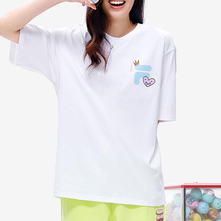 Fila Fusion Tokyo Studio Sports Lifestyle Series Loose Cartoon Print American Vintage Short Sleeve T-Shirt Unisex Tops White T11U226104DWT