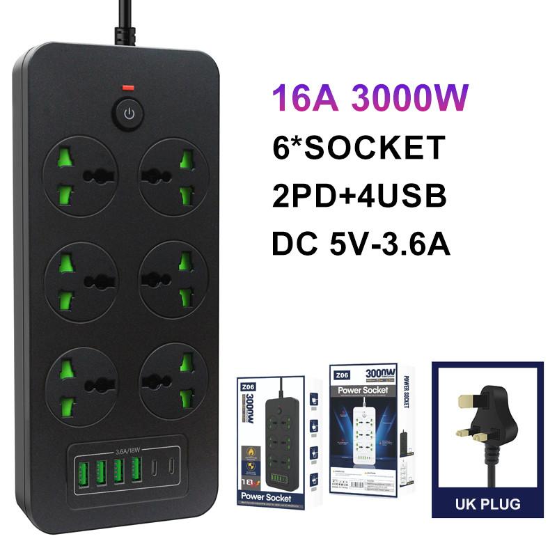 2500w3000w Universal Strip Power 2m Extension Cord Socket 346 Way Uk Plug Fast Charging Power Board