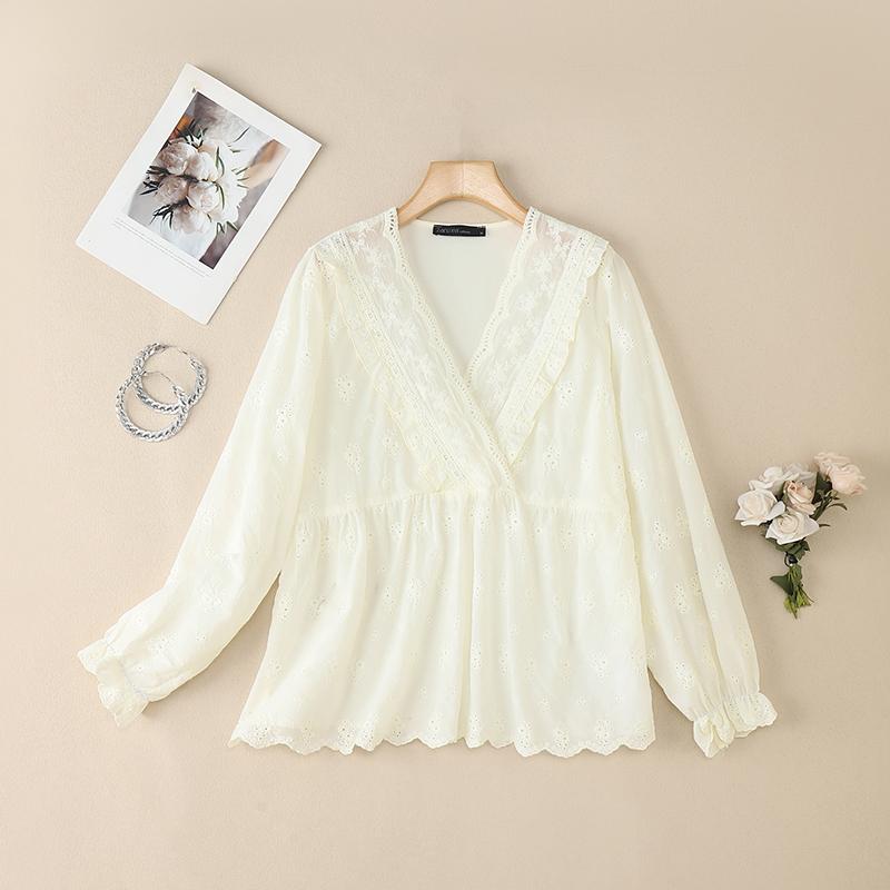 ZANZEA Women Casual V Neck Long Sleeve Crochet Patchwork Loose Blouse