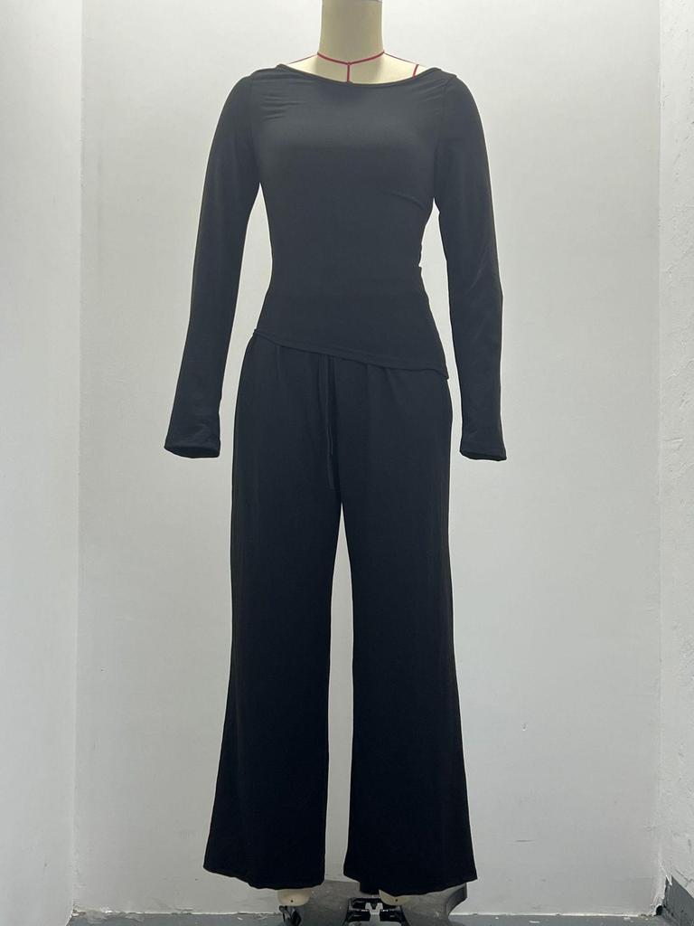Asymmetrical Long-Sleeve T-Shirt & Wide-Leg Pants Casual Loungewear Set 2025 Autumn Collection