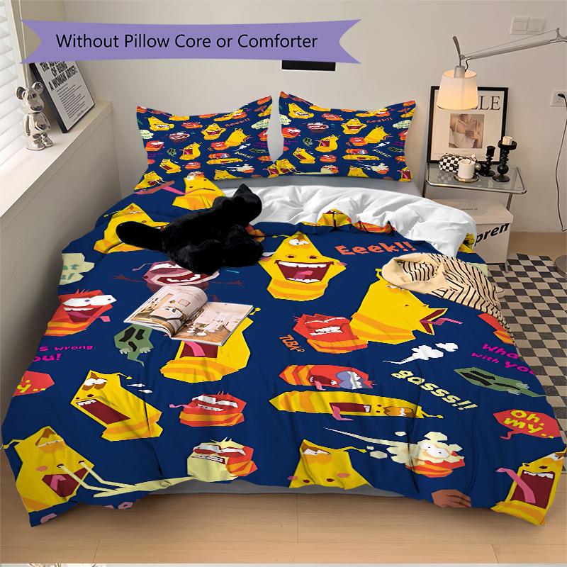 3Pcs Yellow Characters Battle Bedding Set Quilt Cover Pillowcase Home Christmas Xmas Halloween Gift 1 Duvet Cover 2 Pillowcase M929488