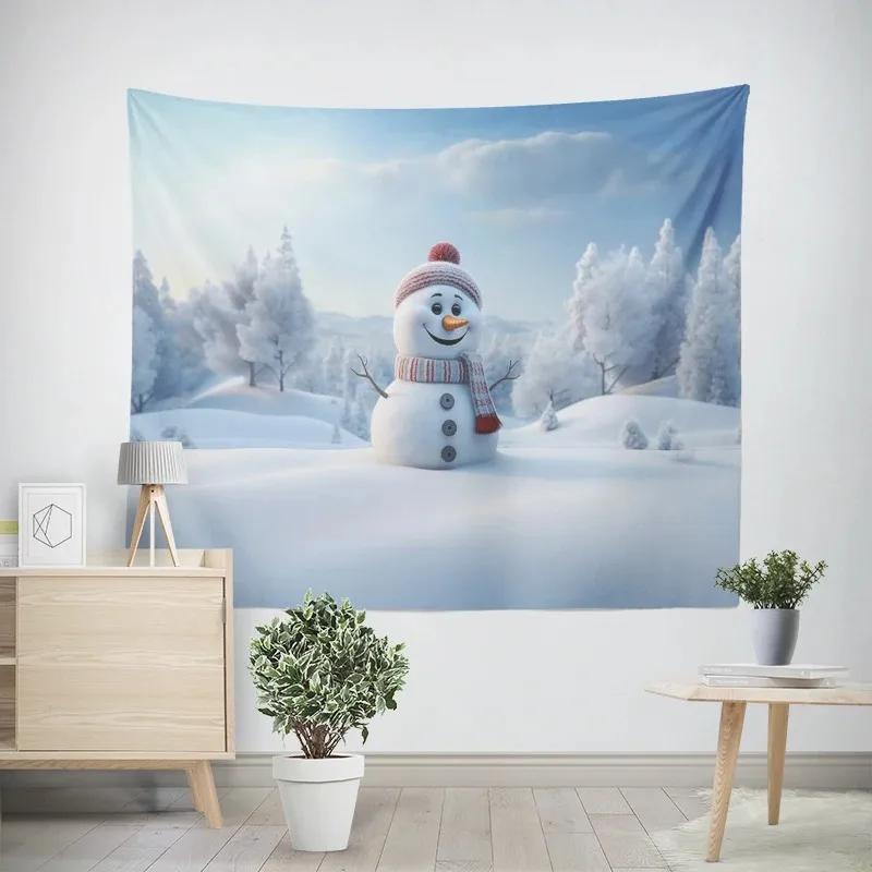 New Year Christmas Snowman Pattern Tapestry Living Room Sofa Home Decor Christmas Gift