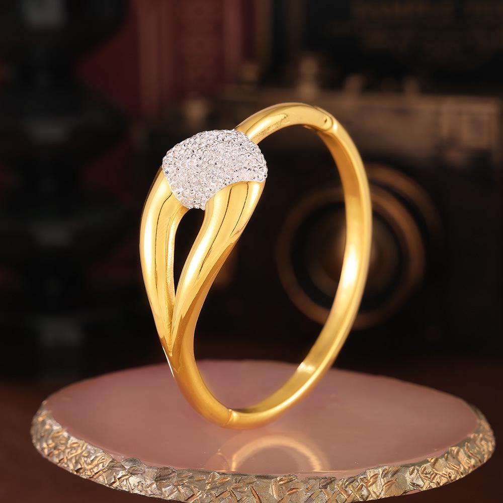 Chic Titanium Steel Bracelet with Inlaid Diamonds - Elegant, Simple Design for Women
