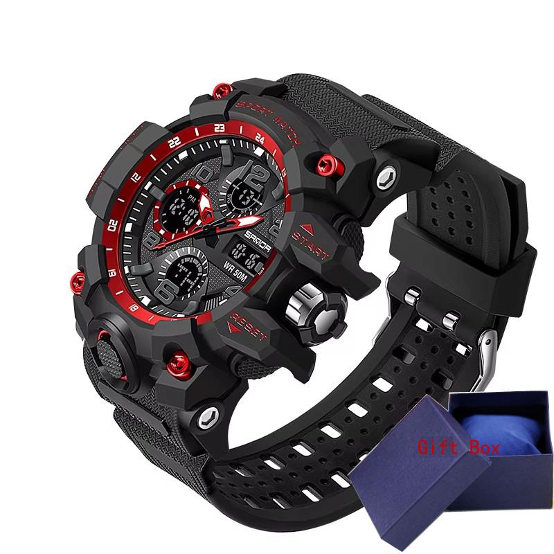 SANDA Sports Military Men's Watches Waterproof Dual Display Quartz Wristwatch For Male Clock Stopwatch Relogios Masculino