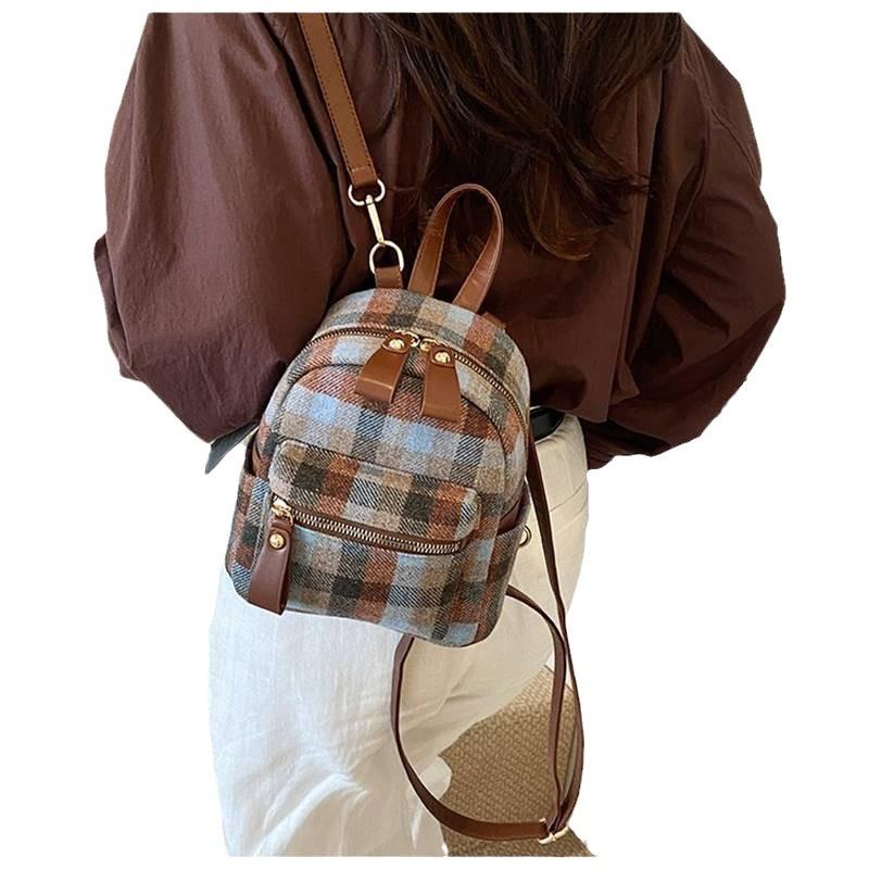 Schoolbag backpack autumn and winter new plaid backpack student girl trend line fashion high sense bag women's bag