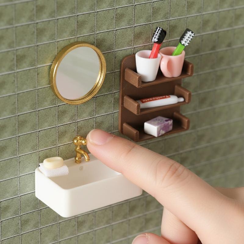 1/12 Scale Dollhouse Bathroom Wash Basins Wall Shelf Model Dollhouse Furniture Decoration Micro Scene Decor Pretend Play Toys