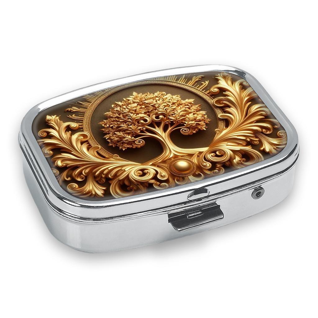 Tragbare Pillendose mit 2 Fächern, Mini-Metall-Medikamenten-Organizer-Etui, Niedlicher bedruckter Pillenbehälter für Vitamine, Pillen, Schmuck, Reisen, Tägliche Anwendung