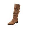Fashion Vintage Thick Heel Pointed Toe Woman Knee High Boot Autumn Winter Women's Shoes Ladies Concise Pleated Long Booties