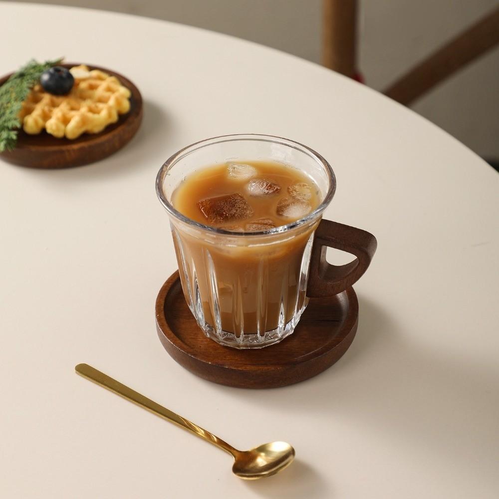 Wooden Plate Espresso Latte Cup Heat-resistant Glass Coffee Cup Milk Tea Cup  Tea Ceremony
