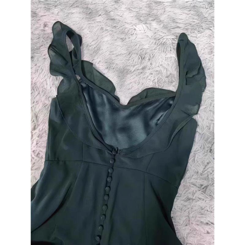 Export Single Lu Home Sexy Slit Long Legs Ruffles Open Back Button Design Annual Party Party Footwear Dress