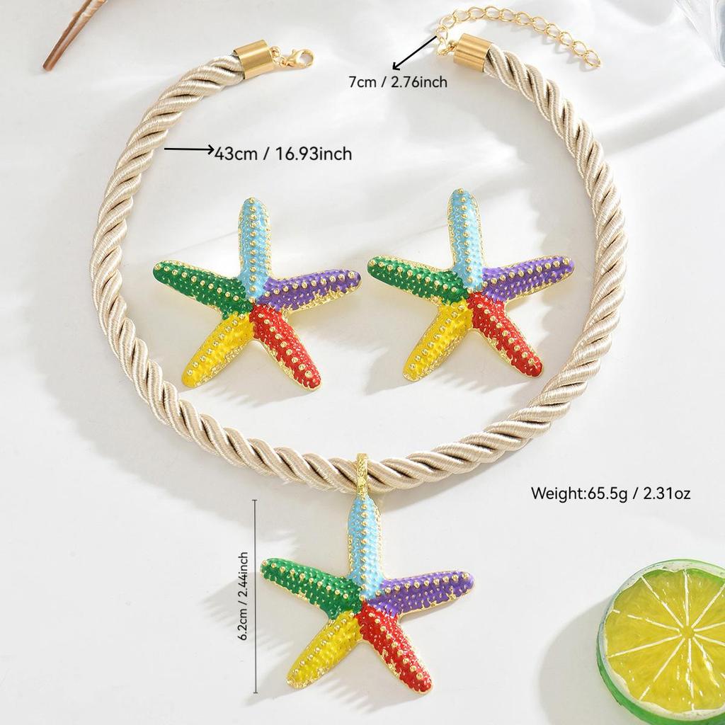 European-American Starfish Necklace & Earring Set: High-End Clavicle Chain, Light Luxury Vacation Style for Women.