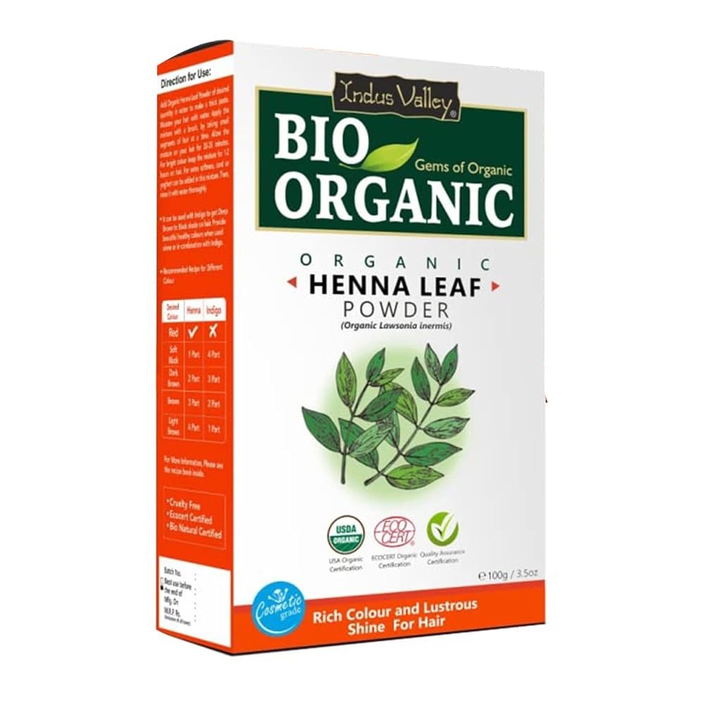 INDUS VALLEY Bio Organic Indigo & Red Henna Leaf Powder Combo for Natural Hair Colour, Grey Hair Coverage & Hair Care (100g x 2, Pack of 2)