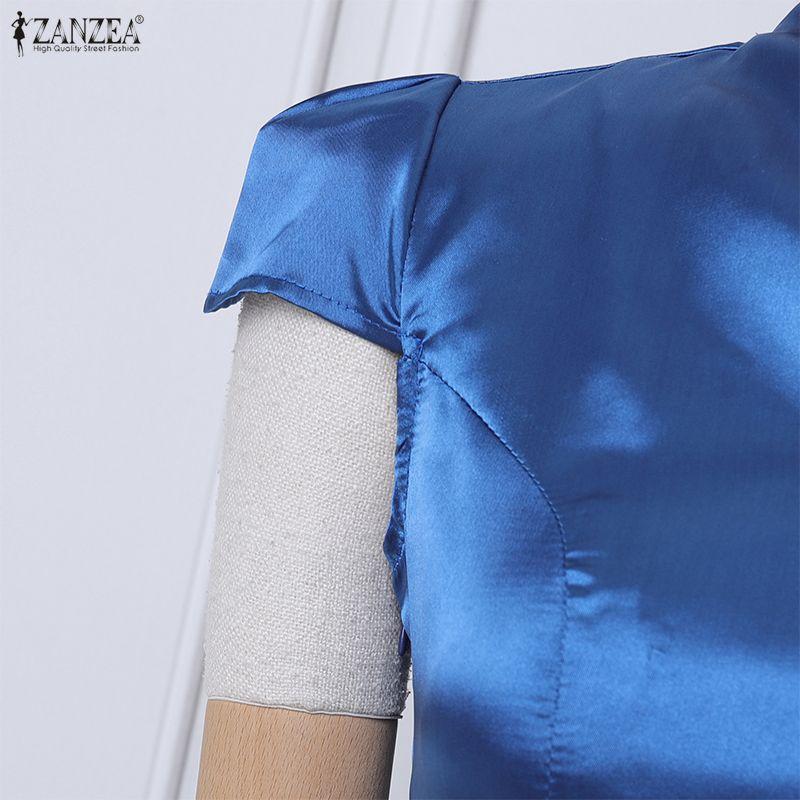 ZANZEA Women Elegant V-Neck Casual Short Sleeve Satin Dress