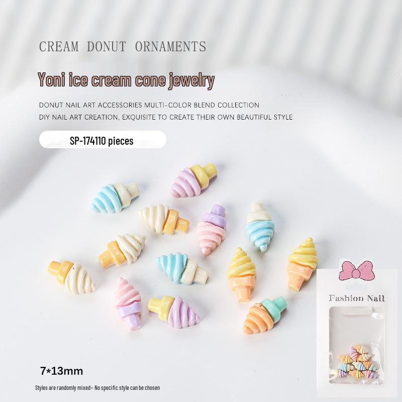 

10 шт. Летние десертные смоляные шармы для ногтей: Пончик, Мороженое, Стразы и Мультяшки со Сладостями