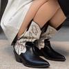 Fashion Retro Pointed Toe Women's Boots Block Heel 2025 Summer New Embroidered Mid-leg Boots
