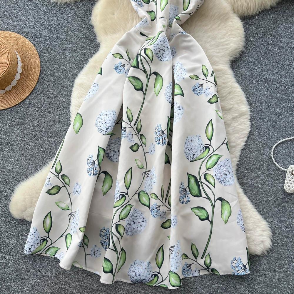 Robe sans manches à col rond imprimé style européen américain pour femmes, haut de gamme, niche, fête d'anniversaire, taille ajustée, bouffante, maxi
