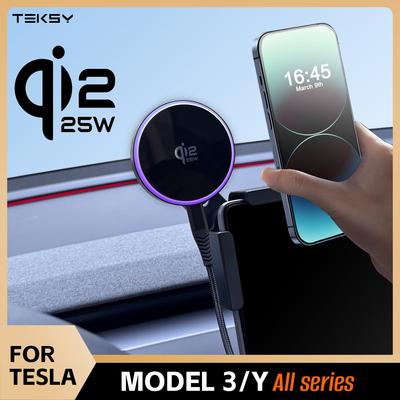 Qi2.2 25W Car Phone Mount Holder Magnetic Wireless Charger Compatible with MagSafe for Tesla Model Y L JUNIPER 3 HIGHLAND 2026
