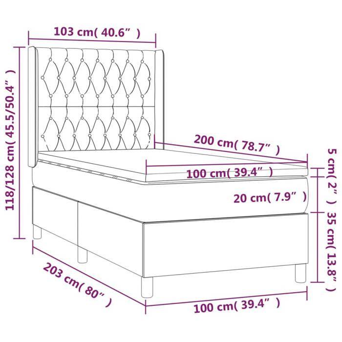 3132845 vidaXL Lit à sommier tapissier avec matelas Noir 100x200 cm Velours