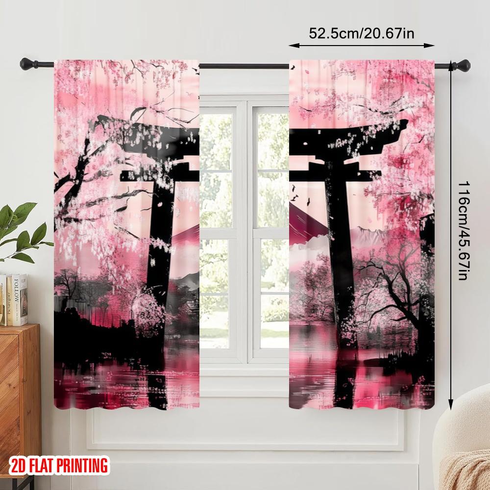 2pcs,2D Plane Printing Popular Curtains Pink Traditions Versatile Fabric (without Rod) Decorations Inside Perfect for Bedroom,