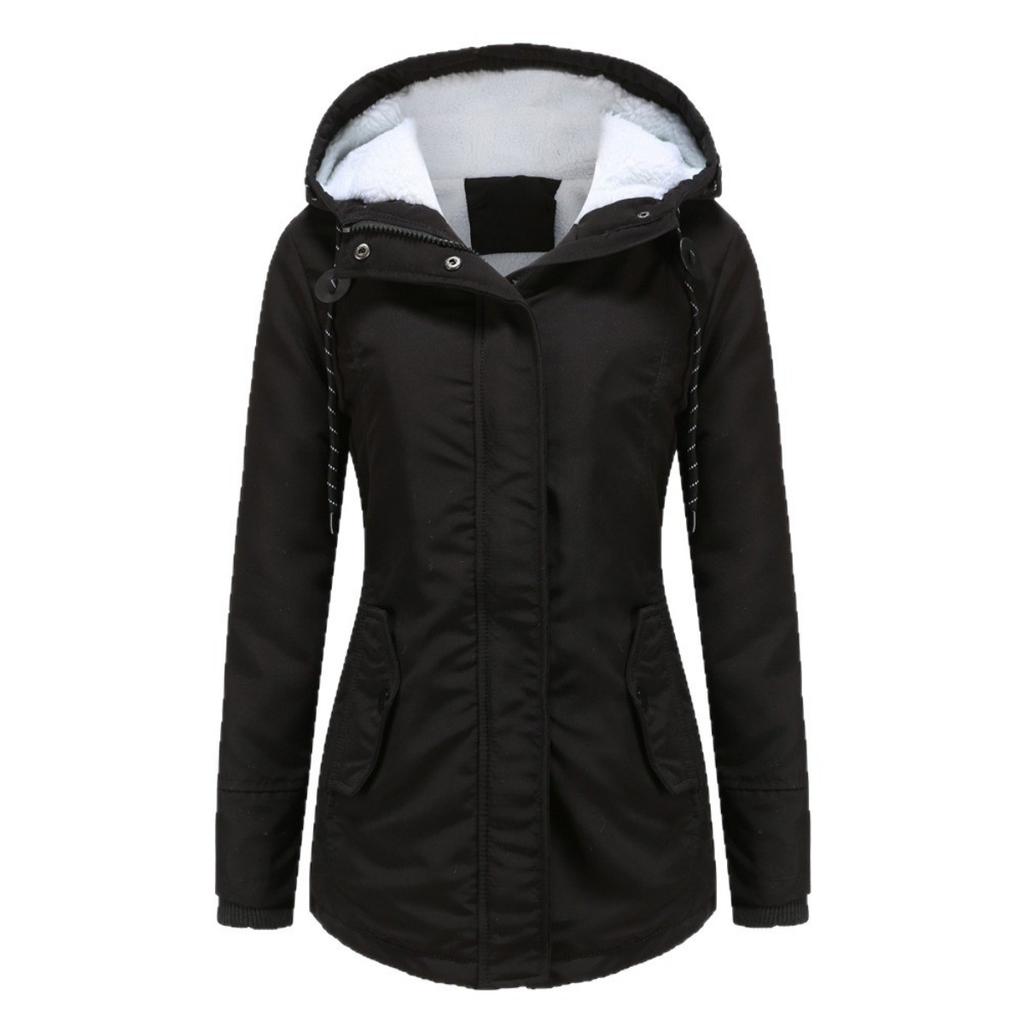 Women's Plus Size Thick Fleece Lined Parka, Winter Autumn Lamb Wool Hooded Mid-length Casual Warm Puffer Coat