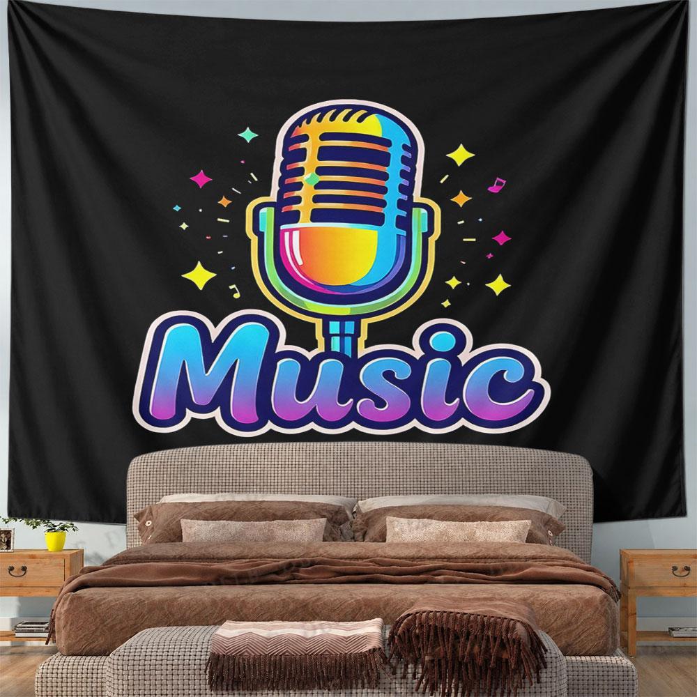 Colorful Retro Microphone Design Pattern Wall Hanging Tapestry Decorative Tapestry Home Decor for Bedroom and Living Room