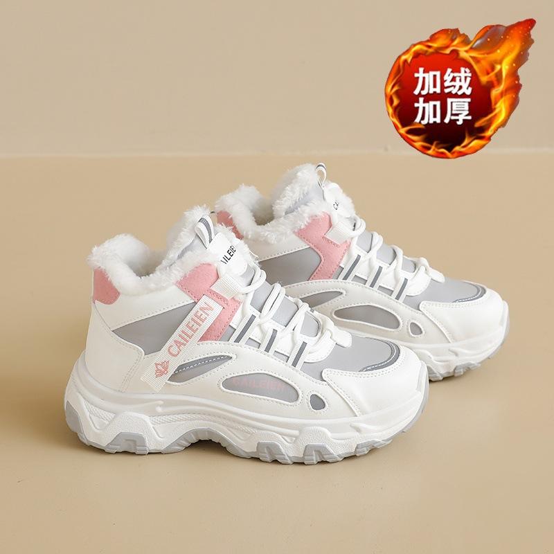 High top velvet dad shoes for women in winter 2025  new thick and warm cotton shoes height increasing sports shoes