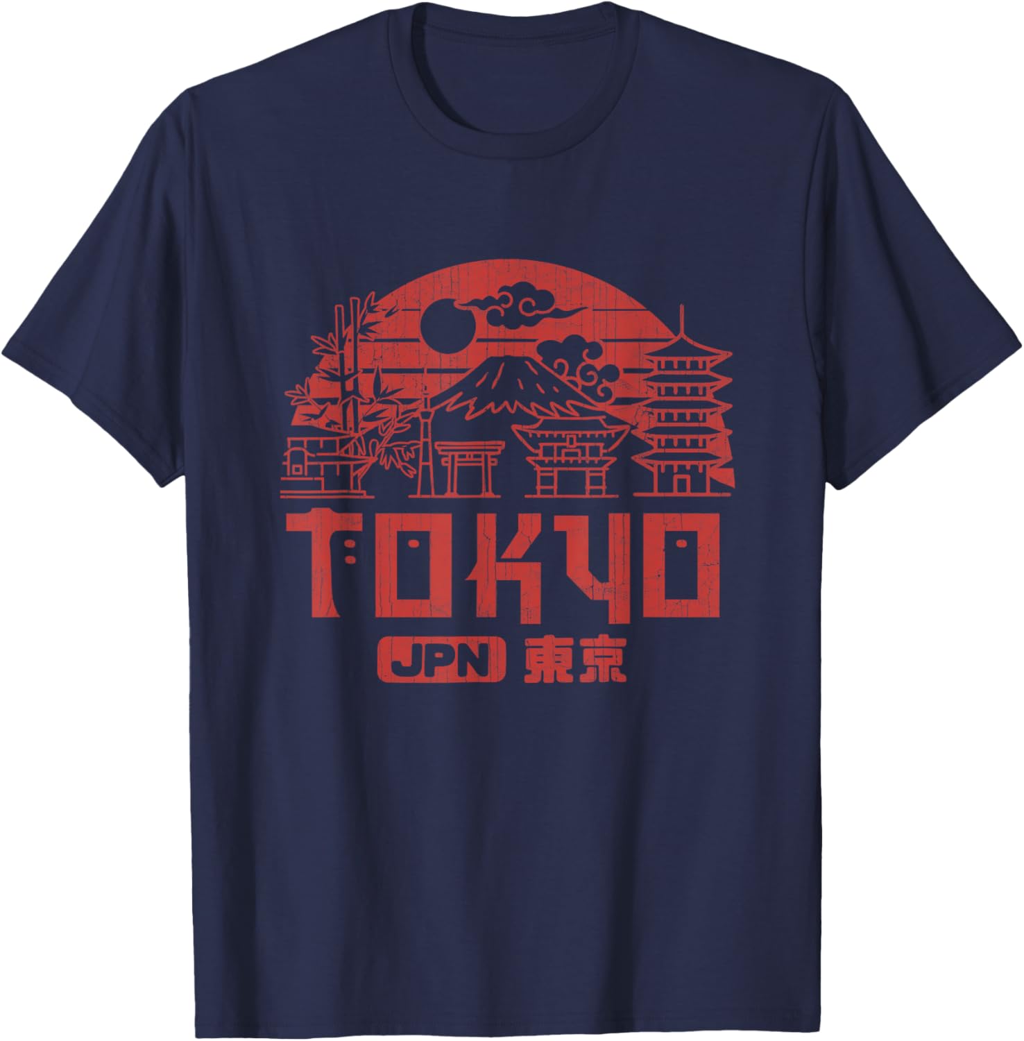 Tokyo Japan Vintage Graphic Tee Retro Mt Fuji Pagoda City Scene Men Cotton T-Shirt S