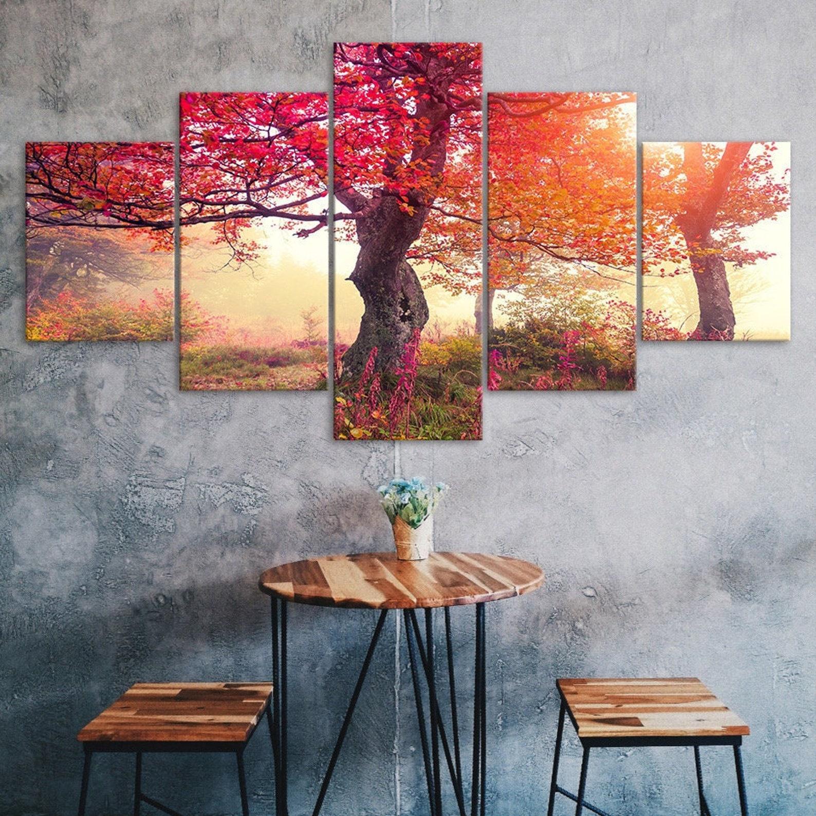 

Autumn Trees Purple Red Scenery Canvas 5 Piece Five Panel Wall Print Modern Art Poster Home Decor Gift For Him For Her 20X35 20X45 20X55CM