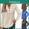 Long Sleeve Womens Solid Fashion Colour Vneck Button Tshirt Printed Casual Top