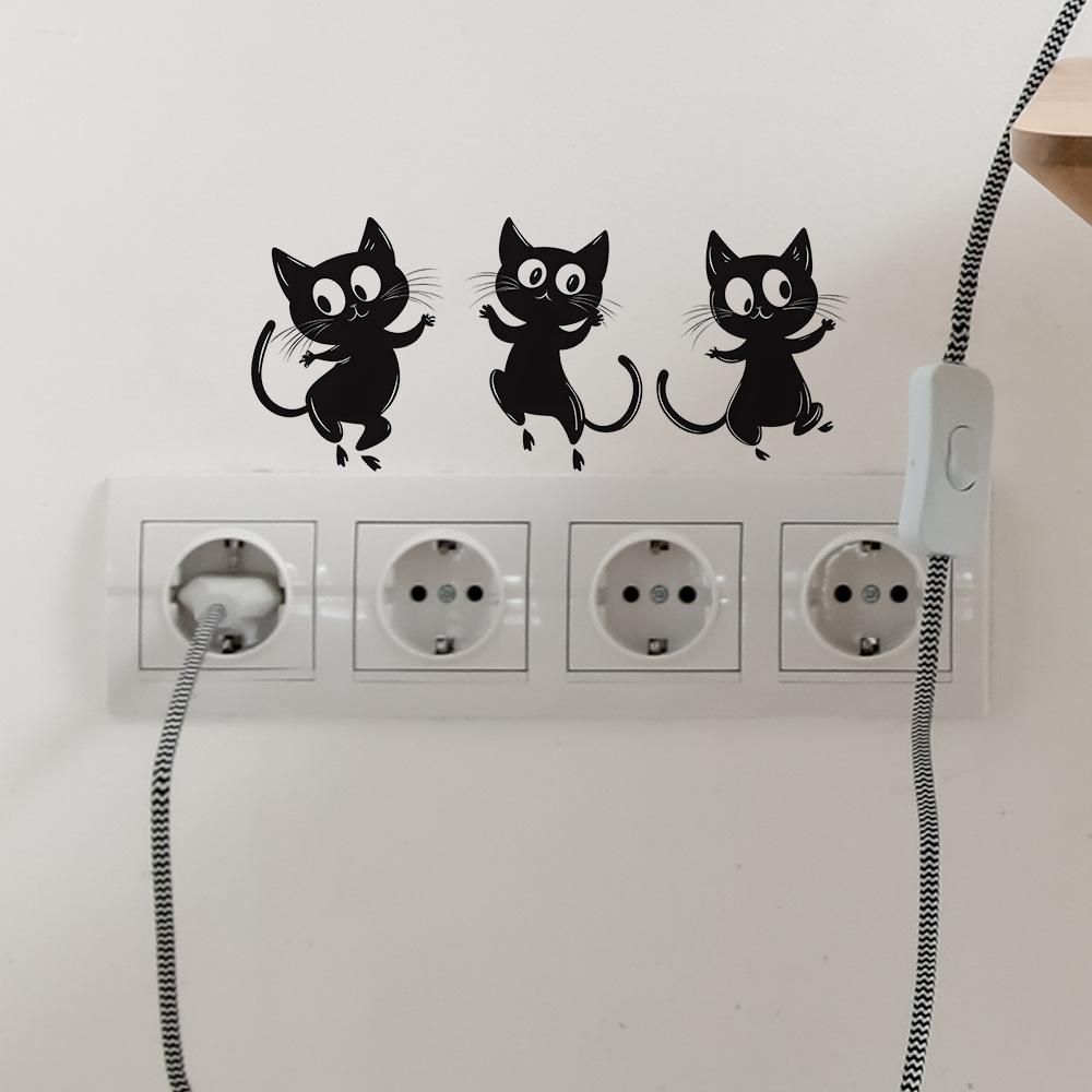 Playful Black Cat Switch Plate Cover and Wall Sticker Decoration for Bedroom Living Room Nursery Kids Room Easy Peel and Stick