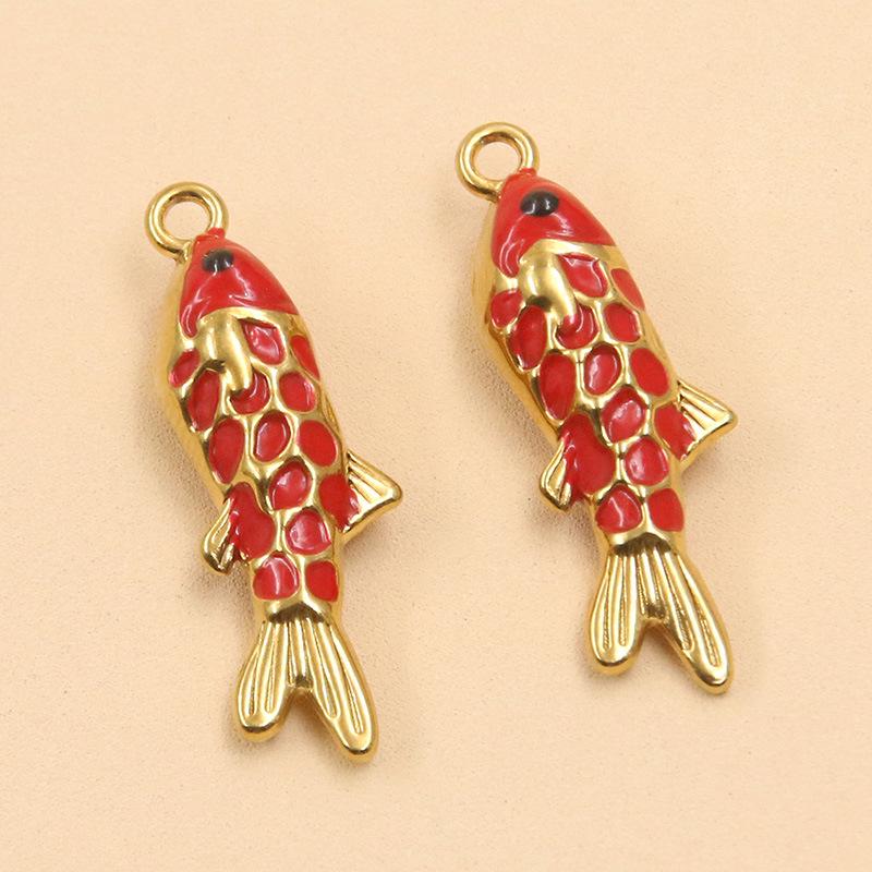 Ocean Style Colorful Enamel Koi Fish Stainless Steel Pendants for DIY Necklace and Bracelet Charms