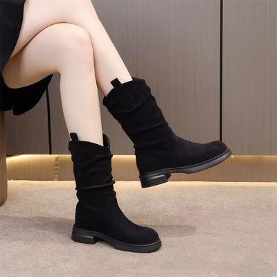 Fashion Black Round Toe Elegant with Low Heels Women's Half High Boots Autumn Winter Cosplay Fashion 2025 Sale New Ladies Mid Calf Shoes