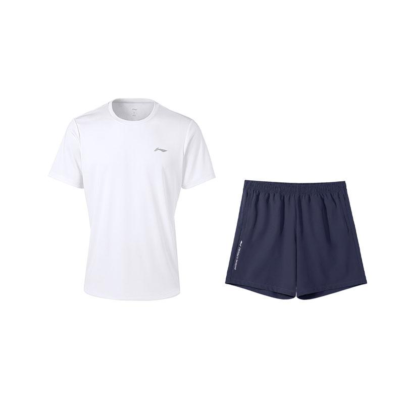 Li-Ning Fashionable Breathable Lightweight Skin-Friendly Short Sleeve Top Casual Shorts Sports Set Men sets W833-2+W513-2 M
