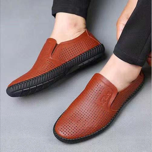Leather men's breathable and deodorant summer extra large size men's casual leather shoes soft leather Doudou men's shoes