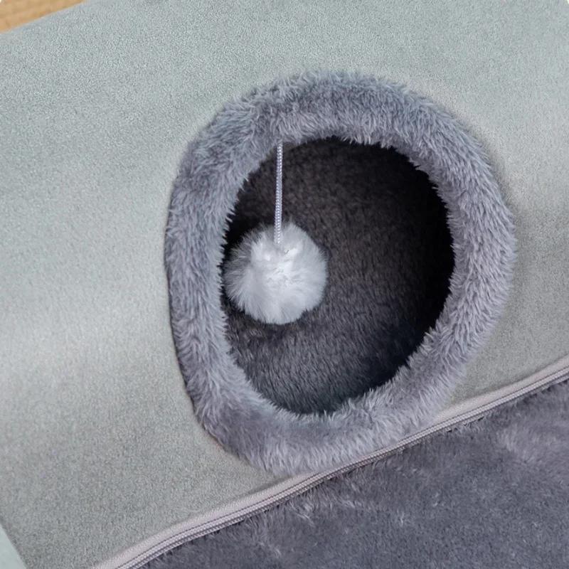 Cozy 3-in-1 Pet Tunnel Bed-Warm Nest Play Mat with Non-Slip Base Ideal for Small/Medium Cats Dogs & Rabbits Home Kennel Products