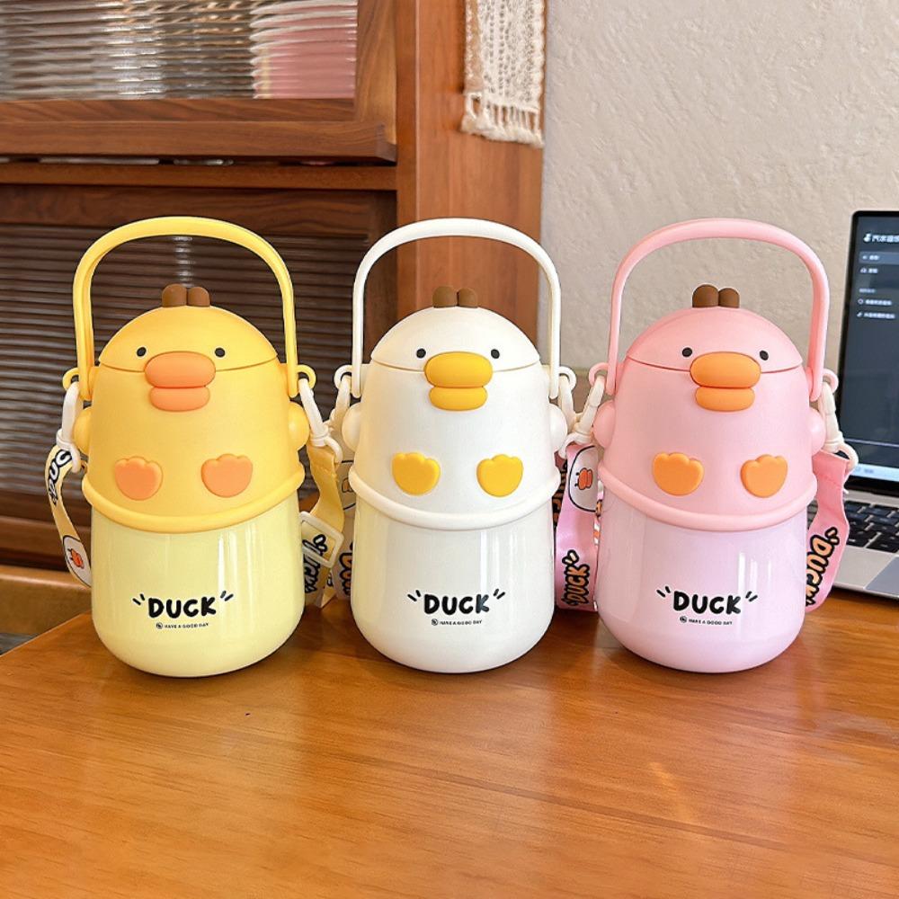 With Straw Vacuum Flask Stainless Steel Bouncing Vacuum Cup Cute Insulated Water Bottle Children