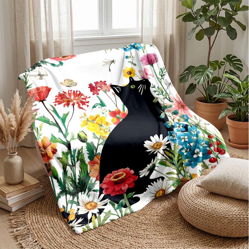 Black Cat in Basket blanket Personalized Name Flannel Blanket Soft Cozy Plush Throw for Sofa Bed Lightweight Home Decor
