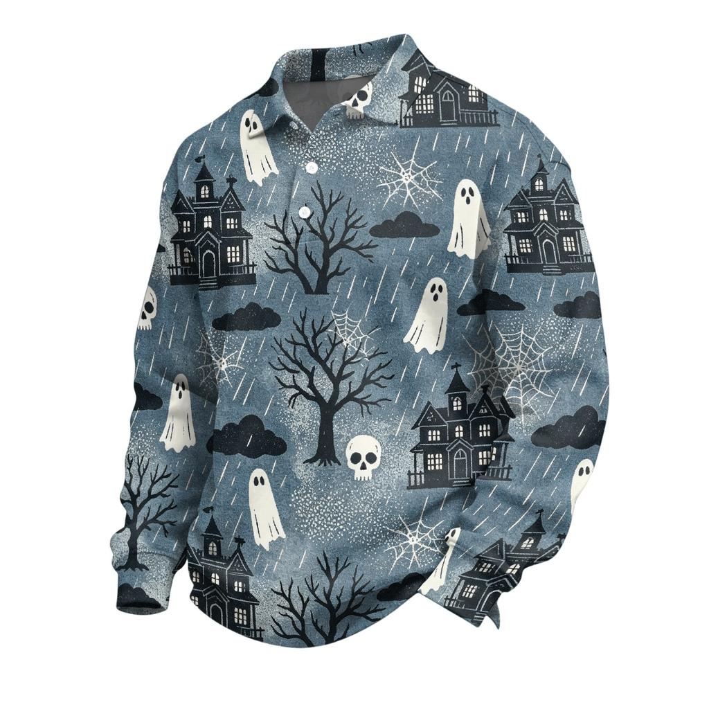 Camisa Masculina de Moda para Halloween com Botões e Manga Longa