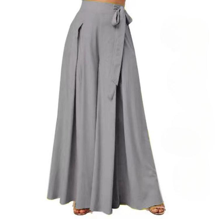 Womens Loose Wide Leg Pants Casual Elastic Culottes Spring Summer Lace Up Multi Size Optional